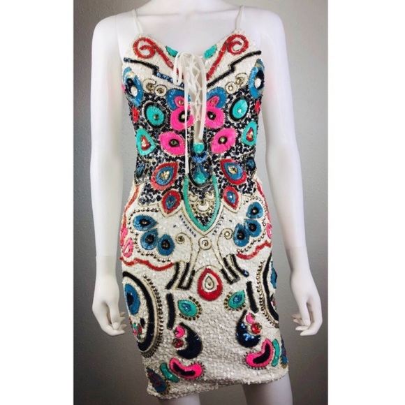 Venus | Beaded Sequined Colorful Fiesta Dress - Picture 2 of 7